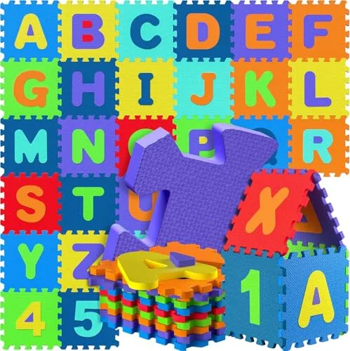 Spielwerk® Alfombra Juego Puzzle Bebé Infantil XXL 3,3m² 86 Piezas Letras Números Rompecabezas de Goma Eva
