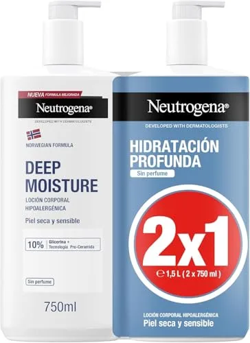 Neutrogena Fórmula Noruega Hidratación Profunda Loción Corporal Hipoalergénica (2 X 750 ml), crema hidratante corporal para piel seca y sensible, crema hidratante con Pro Ceramida y Glicerina
