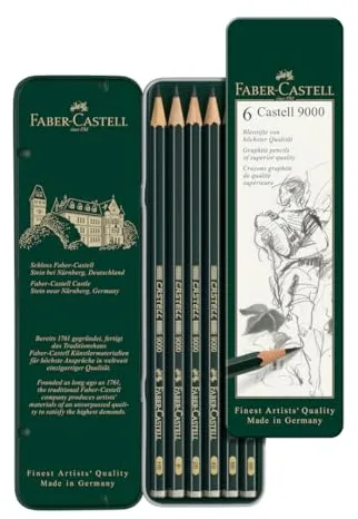FABER-CASTELL 119063 - Lápiz Castell 9000, 6 lápices de dibujo, grados de dureza HB, B, 2B, 4B, 6B y 8B