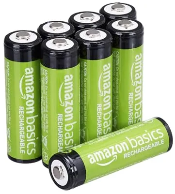 Amazon Basics paquete de 8 pilas AA NiMH recargables, 2000 mAh, 1,2 V, se recargan hasta 1000 veces, precargadas