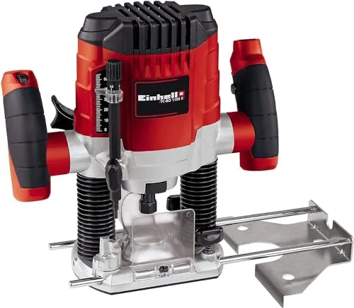 Einhell Fresadora eléctrica de cable, 230 V, 1100 W, 4.7 Amperios, diámetro 6 y 8 mm, control de velocidad, tope paralelo, adaptador de aspiración, incluidos accesorios