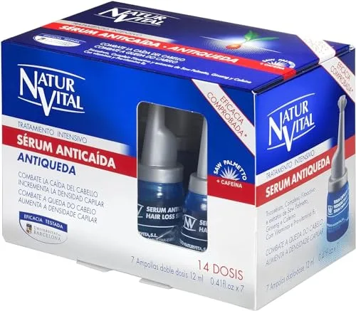 NaturVital - Ampollas Anticaída para Mujeres y Hombres, Tratamiento de 2 semanas (14 días) para Frenar la Caída del Cabello, Sérum Sin Sulfatos ni Parabenos ni Colorantes, 14 dosis
