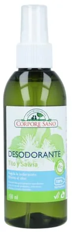 Corpore Sano - Desodorante en Spray Tilo y Salvia, Natural, Elimina el Mal Olor, Hasta 24h de Protección, Extracto Bio Certificado, Vegano, Sin Parabenos, Siliconas Aluminio, ni Triclosán, 150ml