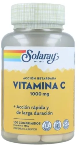 SOLARAY Vitamin C 1000mg | Con Escaramujo Y Acerola | Acción Retardada| Sin Gluten | Apto Para Veganos | Comprimidos, One size, Vanilla, 100 Unidad