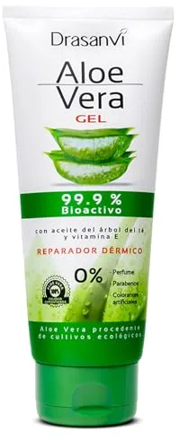 DRASANVI Gel de Aloe Vera con Árbol de Té y Vitamina E | Regenerador Natural para la Piel 100% Natural | Hidratante para el Cuerpo y Rostro | Repara, Calma y Protégé,0% Perfumes y Parabenos,200 ml