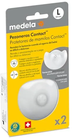 Medela pezoneras para lactancia Contact, protectores delgados de silicona y sin BPA, 1 paquete con dos protectores (24 mm) y estuche