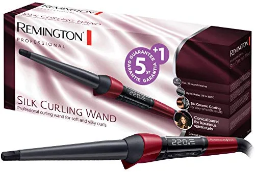 Remington Rizador de Pelo Silk, Cerámica Sedosa, Ondulador de Pelo con Barril de 13 a 25 mm, Crea Rizos Suaves y Sueltos, Temperatura hasta 220°C, Digital, Punta Fría, Calentamiento 30s, CI96W1