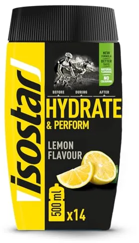 Isostar Hydrate & Perform - 560 g de Bebida Electrolítica Isotónica - Solución Electrolítica para Mejorar el Rendimiento Deportivo – Sabor Limón, 14 raciones