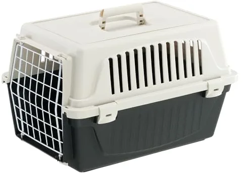 Ferplast Transportín Gato, Transportín Perro Pequeño y Gatos de hasta 5 Kg, Puerta de Hierro Plastificado, Ranuras de Ventilación, 32,5 x 48 x h 29 cm, Transportín Mascotas Rígido Atlas 10 EL, Negro