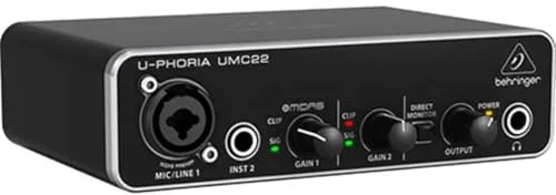 Behringer UMC22 2x2 USB Audio Interface, 48 kHz, with MIDAS-Designed Mic Preamplifier for Microphones and Instruments