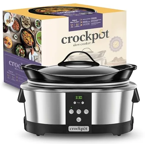 Crockpot Olla de Cocción Lenta Digital | 5,7 L (5-6 Personas) | Para Preparar Multitud de Recetas | Acero Inoxidable Color Plateado [SCCPBPP605]