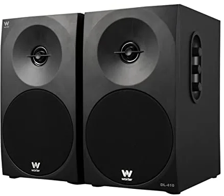 Woxter Dynamic Line 410 – Altavoces estéreo 2.0 Autoamplificados con 150W de potencia, Madera, Woofer de 4 pulgadas, 2 Tweeter, 3.5 mm, RCA, Control volumen, agudos, graves, Negro