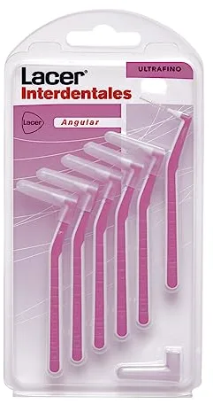 LACER - Cepillo Interdental Angular Ultrafino 6 Unidade, Mango Angulado, Máxima Eficacia, Filamentos Tynex, Previene y Elimina la Placa Bacteriana, Cerdas Suaves