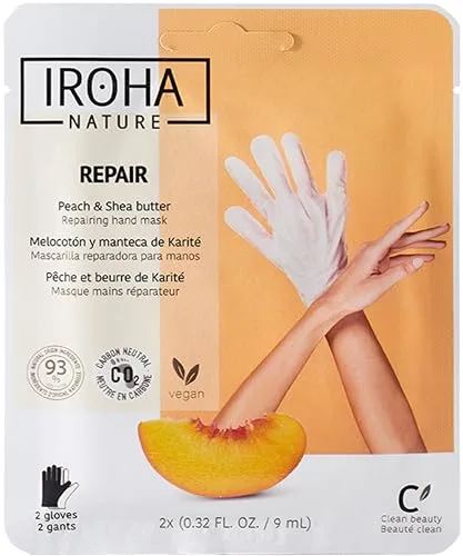 IROHA NATURE - Guantes Mascarilla Hidratación Intensa | Cosmética Coreana Cuidado Profundo | Melocotón y Karité | Manos Secas y con Asperezas | Sachet 20ml 2 Uds