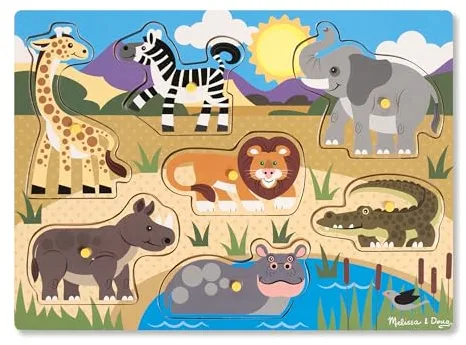 Melissa & Doug Rompecabezas de encastre de Madera, Safari, Juego clásico Educativo, Juguetes de Madera, Juguete de desarollo y Aprendizaje para niños y niñas de 2 a 4 años