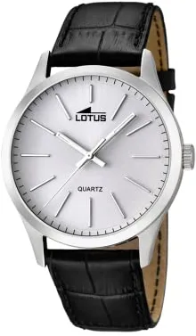 LOTUS Reloj Hombre Analógico de Cuero Negro - Movimiento de Cuarzo - Cristal Mineral de Alta Resistencia - Resistente al Agua 5 ATM Clásico 15961/1 Minimalist