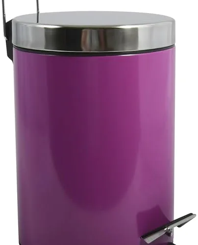 MSV - Papelera de baño - Acero inoxidable con cubo interior extraíble - Elegante papelera con pedal - Compacta y práctica - Morado - 3 L