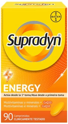 Supradyn - Multivitaminas, Energy, 90 comprimidos, 3 Meses de Suministro, Complejo Vitaminico completo, Vitamina B12, B6, Coenzima q10, Sin Gluten y Sin Lactosa, Unisex
