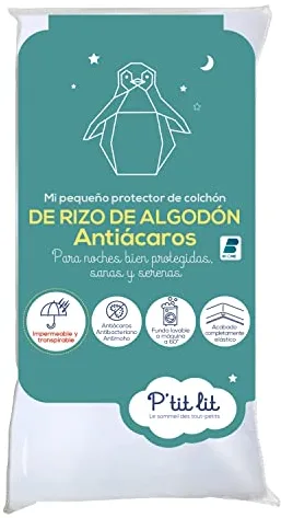 P'tit Lit - Protector Colchón Bebé Antiácaros | Protector de colchón impermeable 60x120 cm | 100% rizo de algodón | Absorbente y Silencioso | OekoTex®