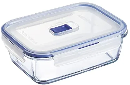 Luminarc 9207677 Pure Box Active - Recipiente Hermético Rectangular, Vidrio, Transparente y Azul, 1.22 L