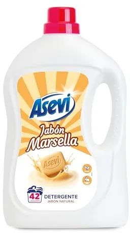Asevi Detergente Líquido para Lavadora Marsella - Detergente para Ropa Blanca y de Color con Fórmula Concentrada - Jabón Natural de Marsella para una Ropa Limpia y Cuidada - 42 Lavados