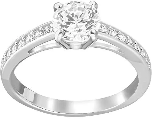 Swarovski Anillo Attract, Talla redonda, Pavé, Blanco, Baño de rodio, 52