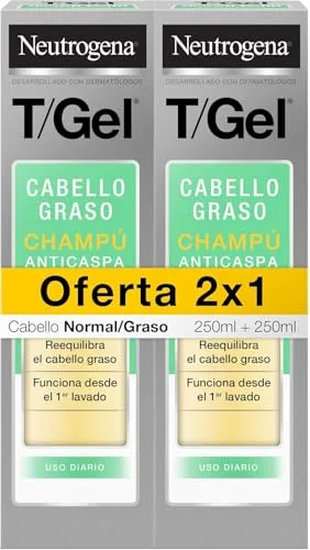 Neutrogena T/Gel Champú Anticaspa de uso diario (2 x 250 ml), champú para cabello graso, champú para un pelo con aspecto saludable, reduce la caspa desde la 1ª aplicación