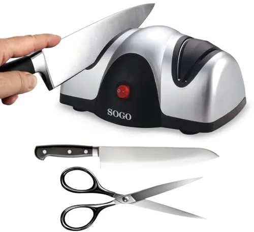 Sogo Afilador Cuchillos Eléctrico Profesional con Piedra Sapphirite - Máquina Afilar Cuchillos Profesional Ideal para Cuchillos de Cocina - Afilador de Cuchillos Arcos con Pies Antideslizantes