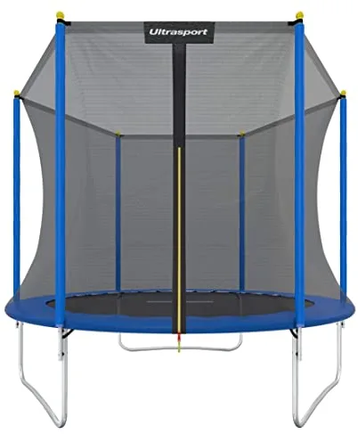 Ultrasport Cama elástica jardín Uni-Jump, Cama elástica para niños, Ø 244 cm, Juego Completo Cama elástica Que Incluye colchoneta Salto, Red de Seguridad, Poste Red Acolchado y Cubierta Borde, Azul