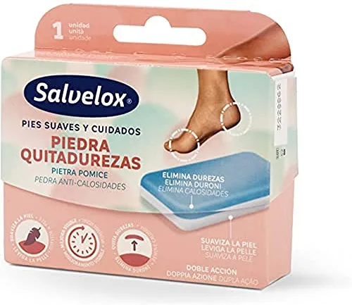 Salvelox ® | Piedra quitadurezas doble acción | Elimina las durezas y suaviza la piel para unos pies suaves y cuidados | 1 Unidad