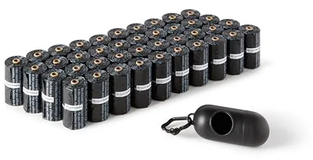 Amazon Basics Bolsas de basura para perros con dispensador y clip para correa, sin perfume, 600 bolsas (40 paquetes de 15 bolsas)