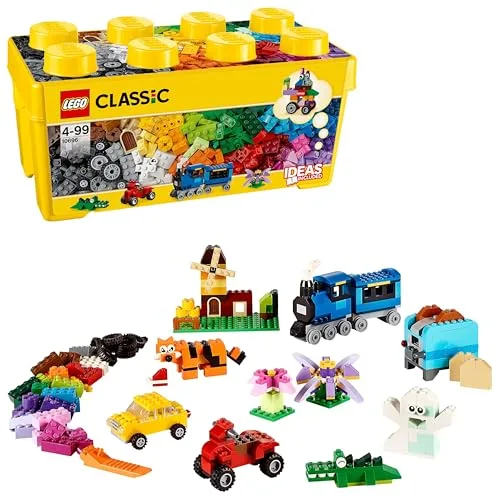 LEGO 10696 Classic Caja de Ladrillos Creativos Mediana con Base Verde, Coches y Animales, Juguete para Construir para Niños de 4 Años o Más