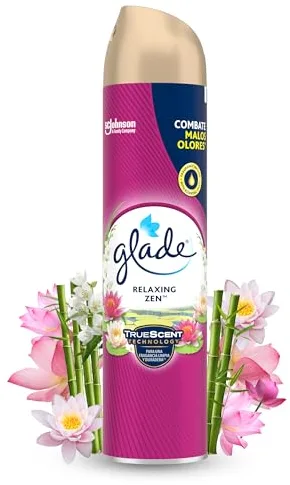Glade - Ambientador Aerosol, eliminación de malos olores, hasta 7 horas de fragancia Relax Zen, con aceites esenciales, 1 unidad - 300ml (El embalaje puede variar)