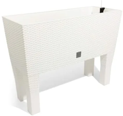 Prosperplast Rato Case DRTC600H Maceta de Ratán con Patas para Plantas Sistema de Riego Jardín 60x25x46 cm Color Blanco