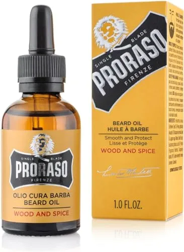 Proraso Aceite barba, Wood & Spice, 30 ml, aceite suavizante y nutritivo para el cuidado barba hombre con agradable aroma a cedro y cítricos