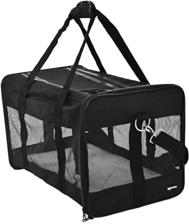 Amazon Basics Bolsa transportadora para mascotas Gato, Perro AMZSC-002 con lados blandos, M, 42 x 27 x 28 cm (L x An x Al), Negro