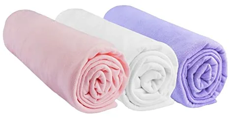Juego de 3 sábanas bajeras para bebé de algodón Jersey 60 x 120 cm, color rosa blanco parma, marca Easy Dort, para cuna o cama infantil de 60 x 120 cm, Oeko Tex, fácil cuidado, edad 0 – 4 años