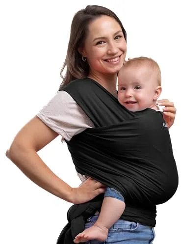 CuddleBug Fular Portabebés Fácil de Usar – Portabebés Recién Nacido y Niños hasta 16 Kg – Manos Libres - Porta Bebés de Tela Suave y Elástico – Ideal como Regalo – Talla Única (Negro/Black)
