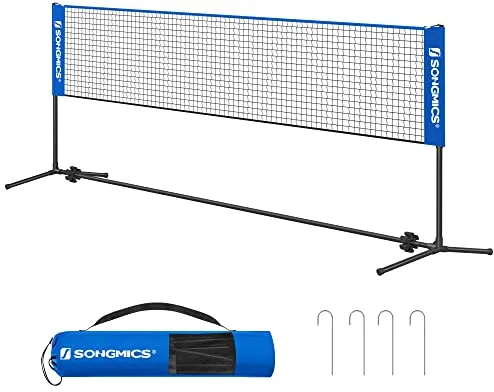 SONGMICS Red de Bádminton de 4 m, Red de Voleibol con Postes Ajustables en Altura, Red Portátil para Tenis Juvenil, Voleibol de Playa, para Jardín, Parque al Aire Libre, Azul SYQ400