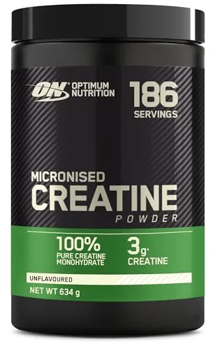 Optimum Nutrition Creatina Micronizada en Polvo, Sin Sabor, 634g, 186 Servicios