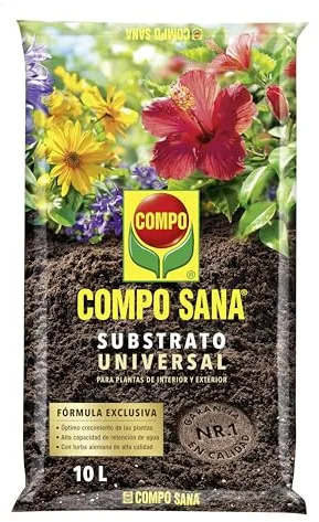 COMPO SANA Substrato Universal de calidad con 6 a 8 semanas de abono para plantas de interior, terraza y jardín, Substrato de cultivo, 10 L