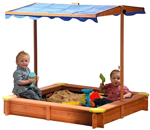 dobar 94350FSC - Arenero (de Madera FSC, Altura de Techo Ajustable e inclinable, con protección contra Rayos UV 801, Incluye Lona Impermeable, 117 x 117 x 117 cm)