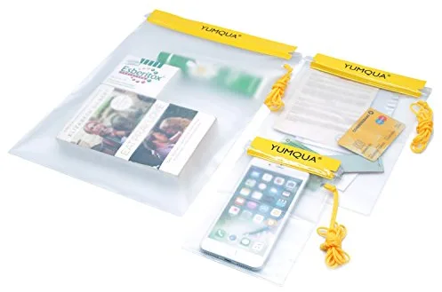 YUMQUA Bolsas Estancas Impermeables para Cámara, Teléfono móvil, Documento y Mapa, fit Canottaggio, Campeggio, Kayak, Canoa, Senderismo, 3 Piezas (Amarillo)
