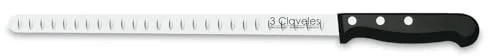 3 Claveles Cuchillo Jamonero, Alveolado, Acero Inoxidable-(29cm), Mango Pom Negro, 29 cm