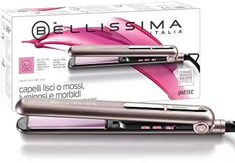 Bellissima Imetec B9 300, Plancha de pelo para peinado liso u ondulado, revestimiento de cerámica, regulación de la temperatura de 150 ºC a 230 ºC, sistema de calentamiento rápido