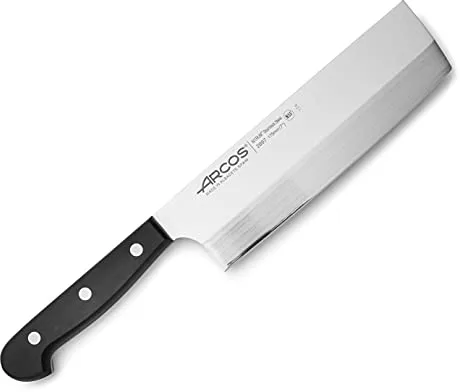 ARCOS Universal Cuchillo Usuba o Asiático de 175mm para Cortar Verduras. Cuchillo Japonés de Acero Inoxidable para Cocina. Color Negro