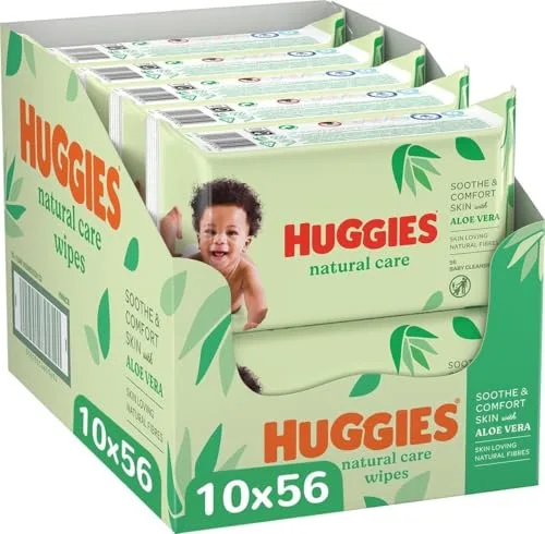 Huggies Natural Care Toallitas para Bebé, Aloe Vera, 10 Packs de 56, Total 560 Toallitas
