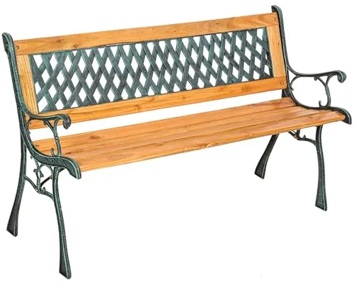 tectake® Banco de Jardín Exterior, Madera Lacada y Hierro Fundido, Diseño Elegante, Resistente y Estable, Patio y Terraza - Cruzado