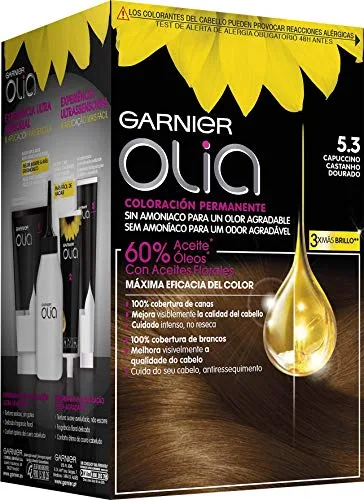 Garnier Olia coloración permanente sin amoniaco para un olor agradable con aceites florales de origen natural - Capuccino 5.3, El embalaje puede variar