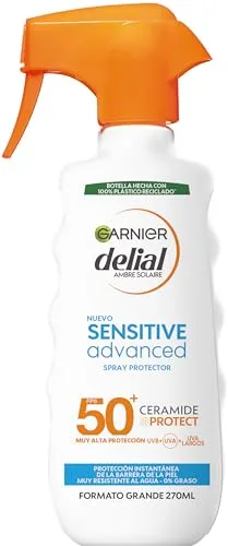 GARNIER - Delial Sensitive Advanced Protector Solar en Spray SPF 50+ para Pieles Sensibles y Claras, 270ml, Tecnología Ceramide Protect, Muy Resistente al Agua